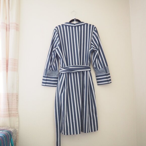 NWT Lafayette 148 Fabiola Twilight Dungaree Blue Stripe Long Sleeve Belted Dress - Picture 7 of 9